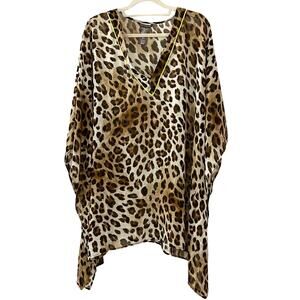 Vince Camuto Swim Leopard Print Kaftan Cover-Up Chocolate Size M/L NWT